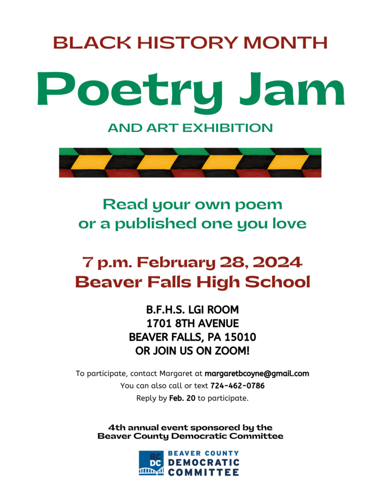 Black History Month Poetry Jam, Feb 28, 7 pm, Beaver Falls High School
