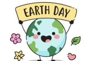cartoon Earth holding an Earth Day sign