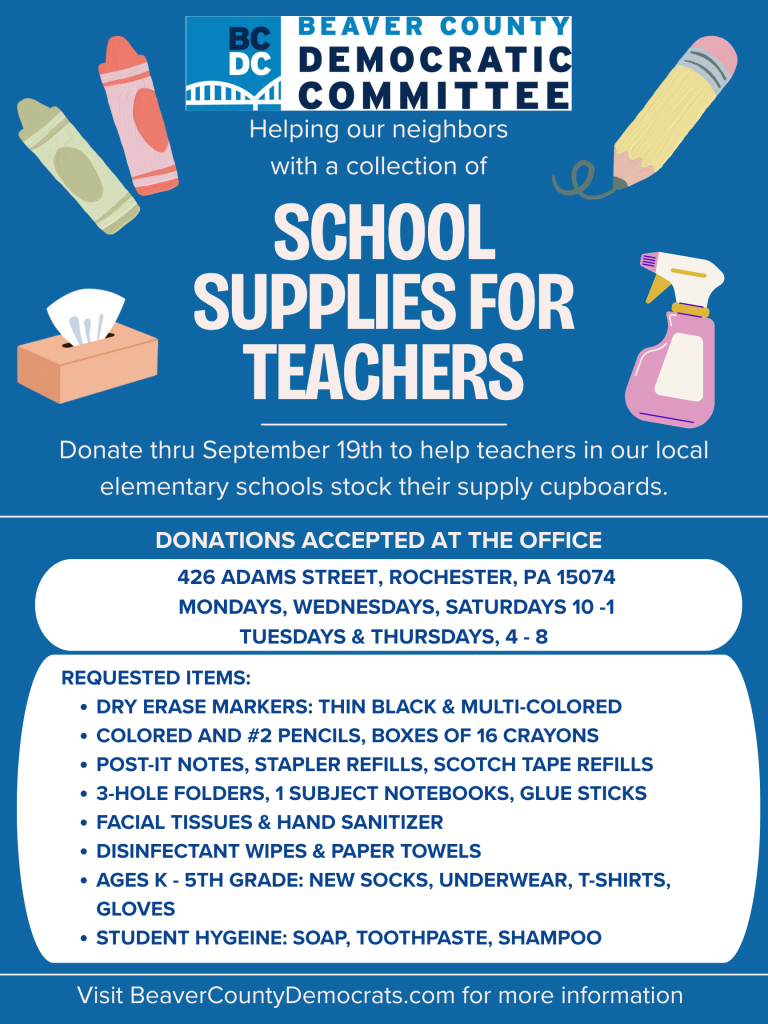 Blue flyer titled School Supplies for Teachers