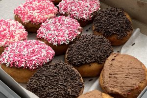 pink sprinkle and chocolate donuts